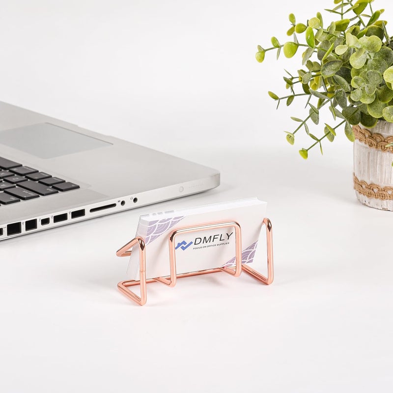 DMFLY Business Card Holder for Desk, Metal Cute Card Display Stand, Compatible with Various Countertops, Horizontal Rose Gold - Image 4